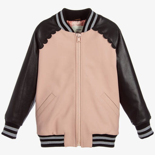 Fendi-Girls Pink Leather Jacket | Childrensalon Outlet