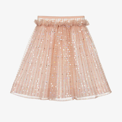 Fendi-Girls Pink Sequin Tulle Skirt  | Childrensalon Outlet