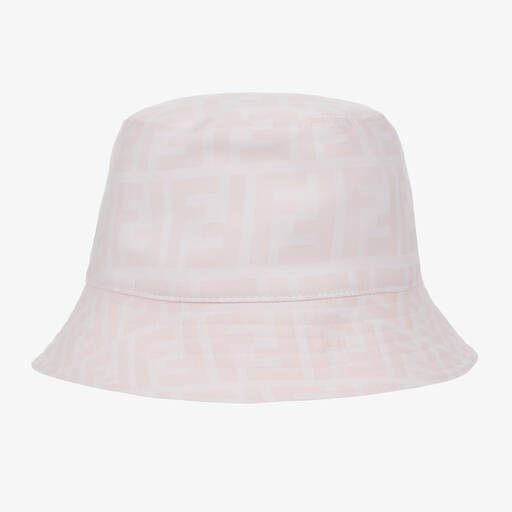 Fendi-Girls Pink & White FF Logo Bucket Hat | Childrensalon Outlet