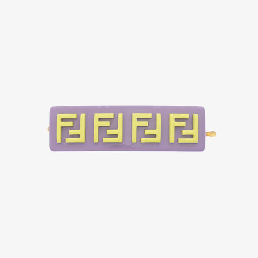 Fendi-Girls Purple FF Logo Hairclip (7cm) | Childrensalon Outlet