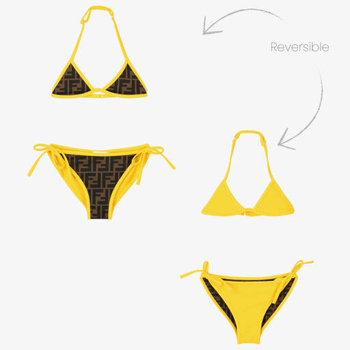 Fendi-Girls Reversible Logo Bikini | Childrensalon Outlet