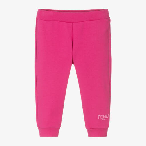 Fendi-Girls Soft Pink Cotton Joggers | Childrensalon Outlet