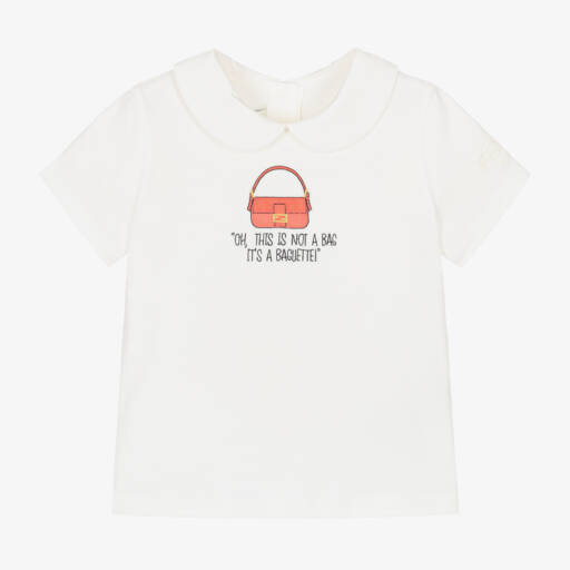 Fendi-Girls White Bag Motif Tee | Childrensalon Outlet