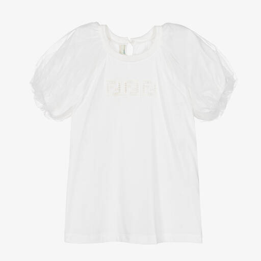 Fendi-Girls White Cotton Logo T-Shirt | Childrensalon Outlet