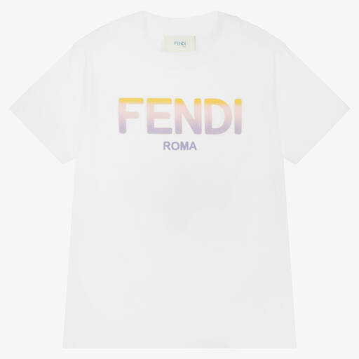 Fendi-Girls White Cotton Logo T-Shirt  | Childrensalon Outlet