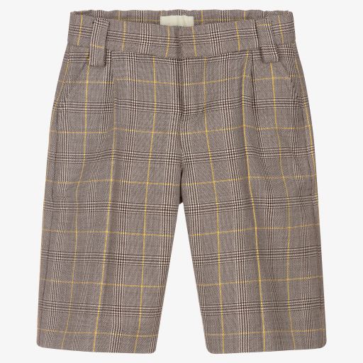 Fendi-Grey Check Wool Blend Shorts | Childrensalon Outlet