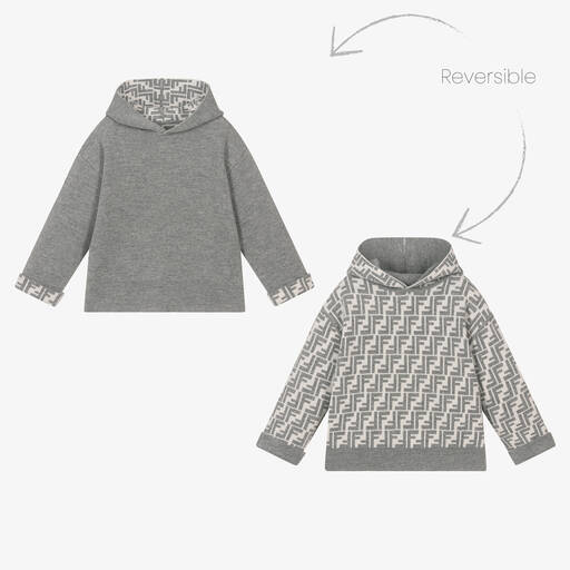 Fendi-Sweat à capuche gris en laine FF | Childrensalon Outlet