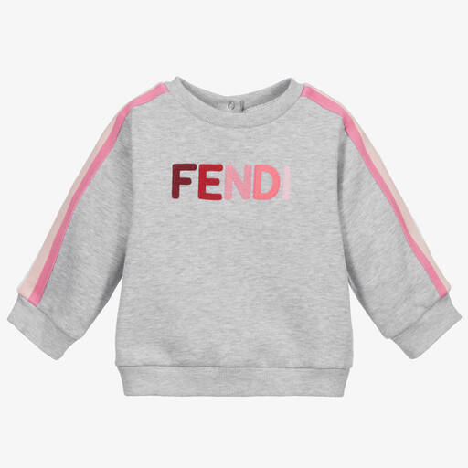 Fendi-سويتشيرت قطن لون رمادي للمولودات  | Childrensalon Outlet