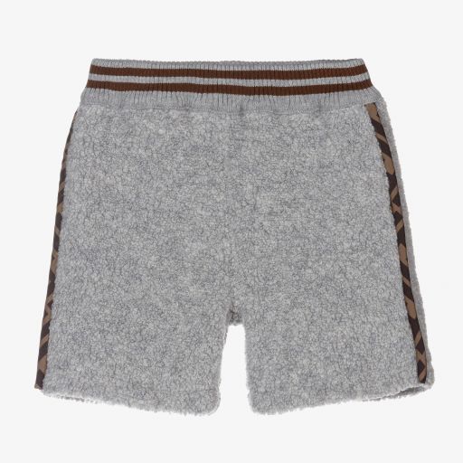 Fendi-Grey Wool Bouclé Logo Shorts | Childrensalon Outlet