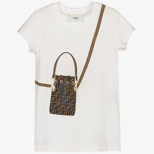 Fendi-Ivory Cotton FF Bag T-Shirt | Childrensalon Outlet