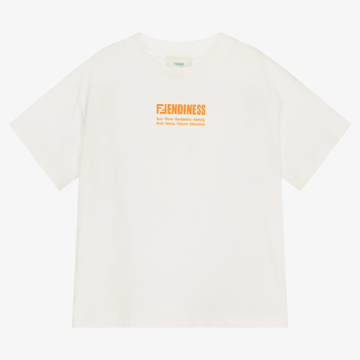 Fendi-Ivory Cotton Logo T-Shirt | Childrensalon Outlet