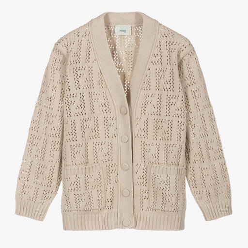 Fendi-Cardigan ivoire en maille FF | Childrensalon Outlet