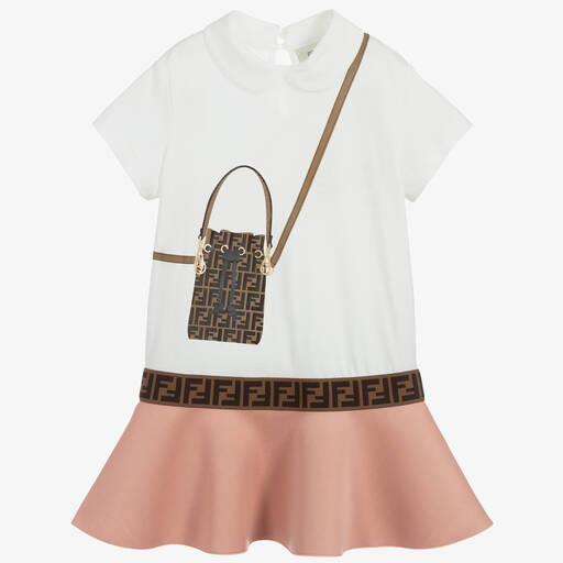 Fendi-Ivory & Pink Logo Dress | Childrensalon Outlet