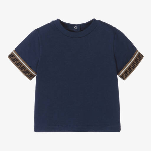 Fendi-Navy Blue FF Logo Baby T-Shirt | Childrensalon Outlet