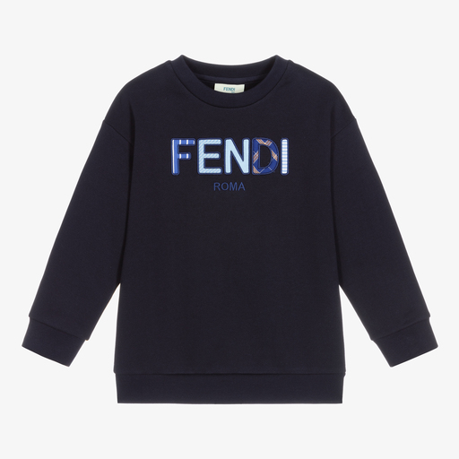 Fendi-Navy Blue Logo Sweatshirt | Childrensalon Outlet