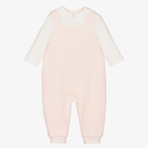 Fendi-Pink Cotton Dungaree Set | Childrensalon Outlet
