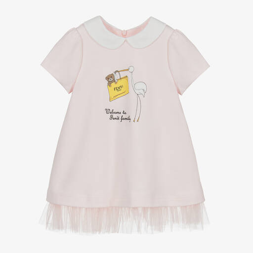 Fendi-Pink Cotton Jersey Baby Dress  | Childrensalon Outlet