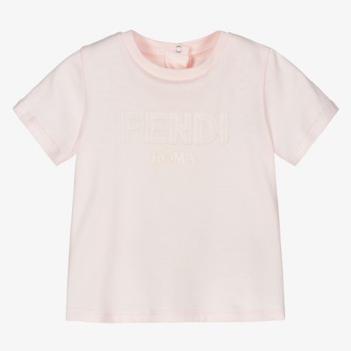 Fendi-Pink Cotton Logo Baby T-Shirt | Childrensalon Outlet