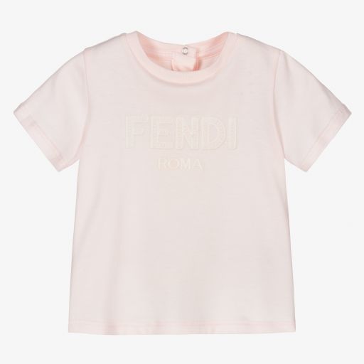 Fendi-تيشيرت أطفال بناتي قطن جيرسي لون زهري باهت | Childrensalon Outlet