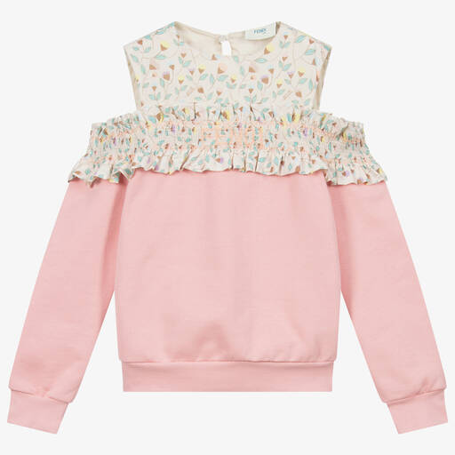 Fendi-Pink Smocked Cotton Sweatshirt | Childrensalon Outlet
