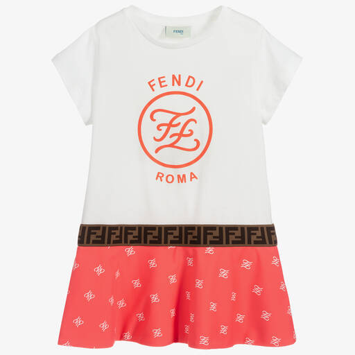 Fendi-Pink & White FF Logo Dress | Childrensalon Outlet
