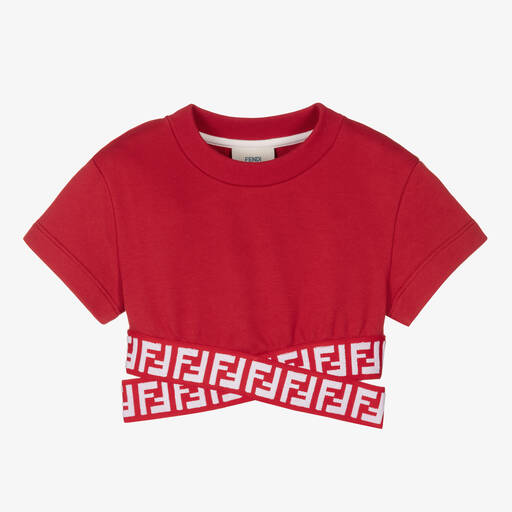 Fendi-Red Cropped FF Logo Top | Childrensalon Outlet