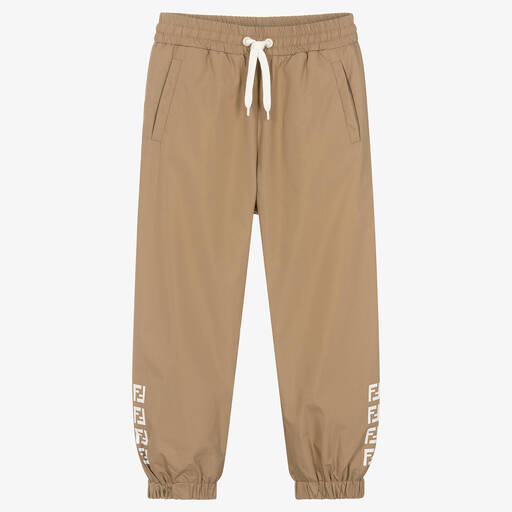 Fendi-Teen Beige Cotton FF Logo Joggers | Childrensalon Outlet