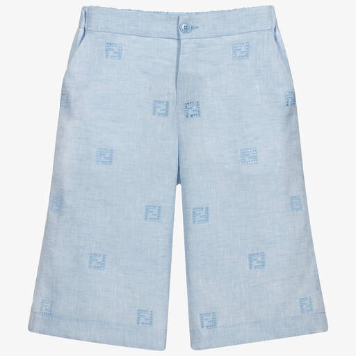 Fendi-Teen Blue Bermuda Logo Shorts | Childrensalon Outlet
