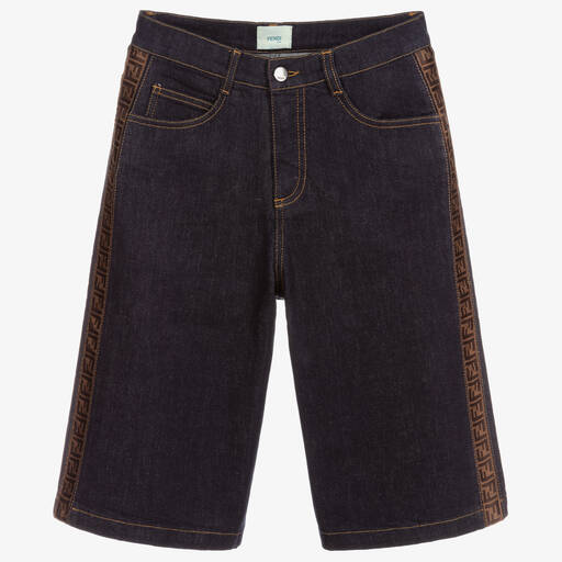 Fendi-Teen Blue Denim FF Logo Shorts | Childrensalon Outlet