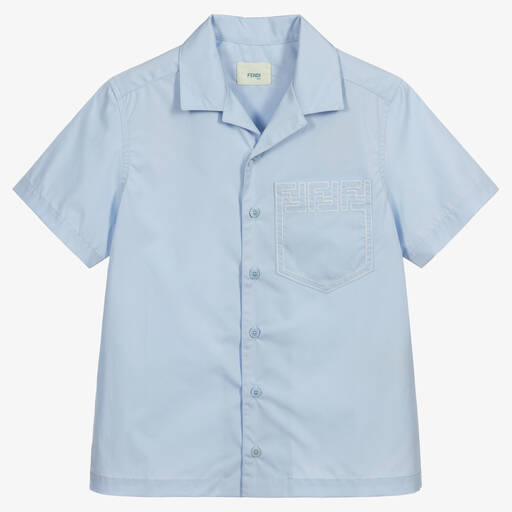 Fendi-Teen Blue Logo Cotton Shirt | Childrensalon Outlet
