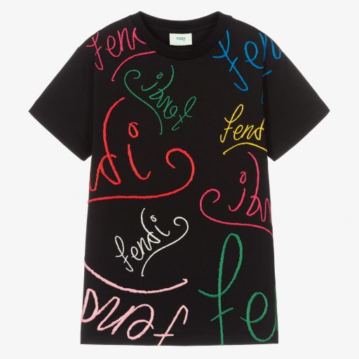 Fendi-Teen Boys Black Logo T-Shirt | Childrensalon Outlet