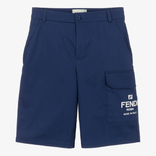 Fendi-Teen Boys Blue Cotton Gabardine Shorts | Childrensalon Outlet