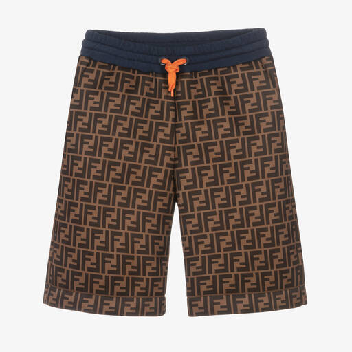 Fendi-Teen Boys Brown FF Logo Neoprene Shorts | Childrensalon Outlet
