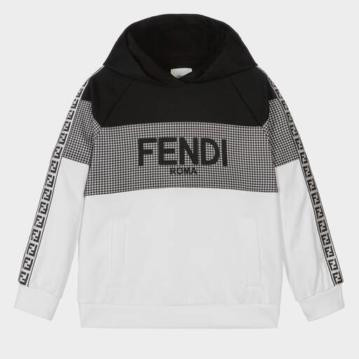 Fendi-Teen Boys Cotton Houndstooth Logo Hoodie | Childrensalon Outlet