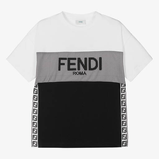 Fendi-Teen Boys Cotton Houndstooth Logo T-Shirt | Childrensalon Outlet