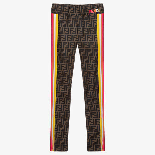 Fendi-Teen Brown FF Logo Leggings  | Childrensalon Outlet