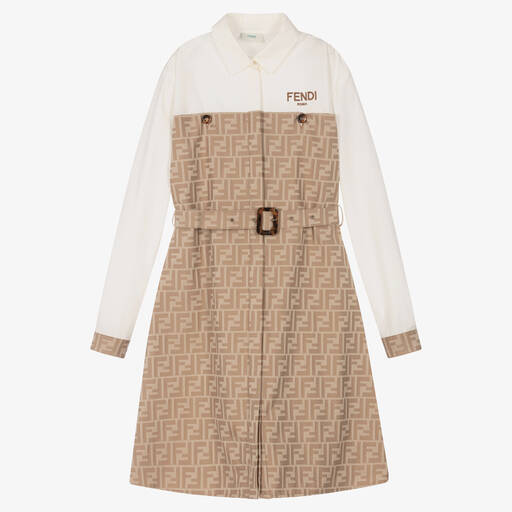 Fendi-Teen Girls Beige & White FF Logo Dress | Childrensalon Outlet