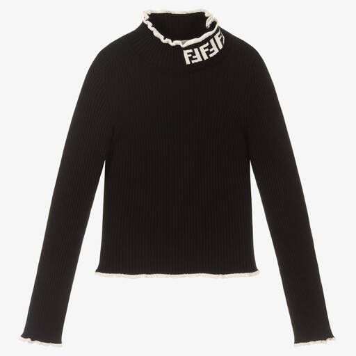Fendi-Teen Girls Black Knit FF Logo Sweater  | Childrensalon Outlet