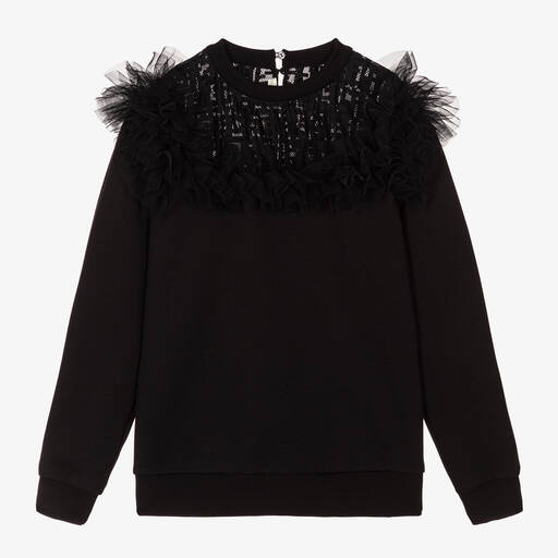 Fendi-Teen Girls Black Ruffle Sweatshirt | Childrensalon Outlet