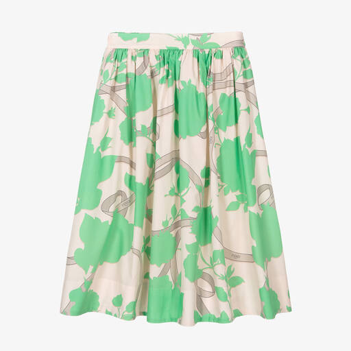 Fendi-Teen Girls Green & Beige Cotton Logo Skirt | Childrensalon Outlet