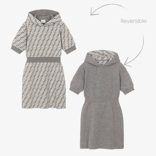 Fendi-Teen Girls Grey FF Wool & Cashmere Dress  | Childrensalon Outlet