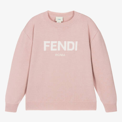 Fendi-Teen Girls Pink Knitted Wool Sweater | Childrensalon Outlet