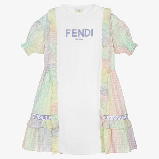 Fendi-Teen Girls White Cotton FF Logo Dress | Childrensalon Outlet