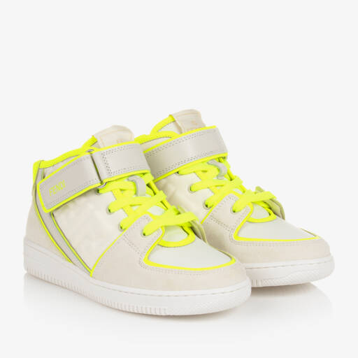 Fendi-Teen Neon Yellow Leather Trainers | Childrensalon Outlet