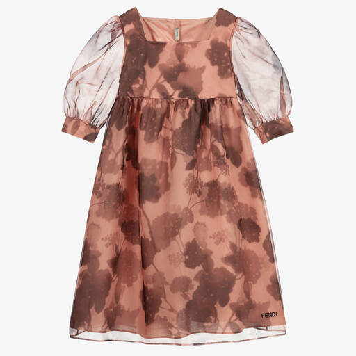 Fendi-Розово-коричневое шелковое платье для подростков | Childrensalon Outlet