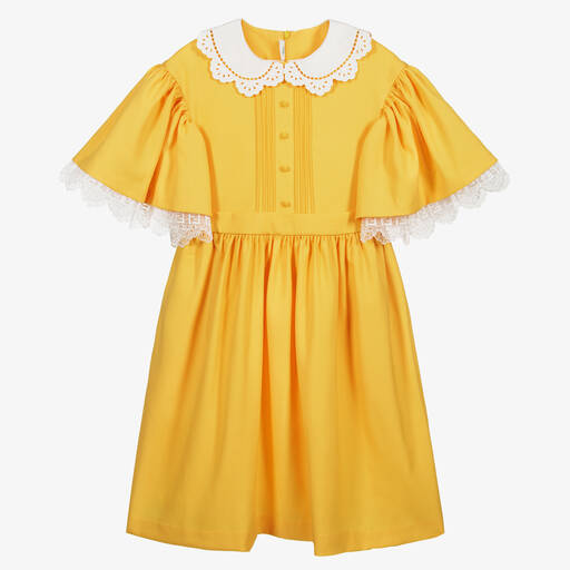 Fendi-فستان صوف محبوك لون أصفر للبنات | Childrensalon Outlet