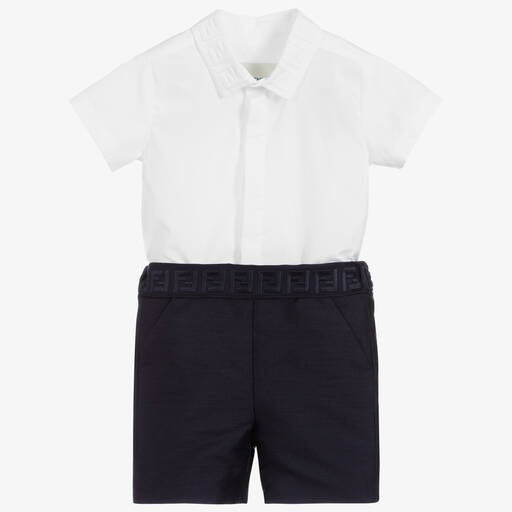 Fendi-White & Blue Logo Buster Suit | Childrensalon Outlet