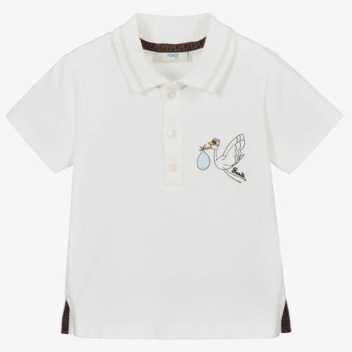 Fendi-White Cotton Baby Polo Shirt | Childrensalon Outlet