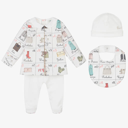 Fendi-White Cotton Babysuit Gift Set | Childrensalon Outlet