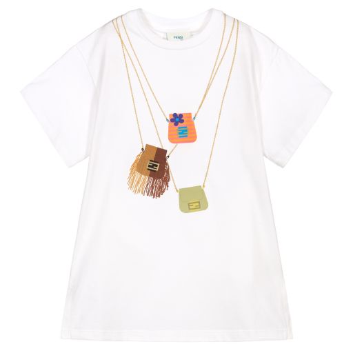 Fendi-Белое хлопковое платье с сумочками  | Childrensalon Outlet